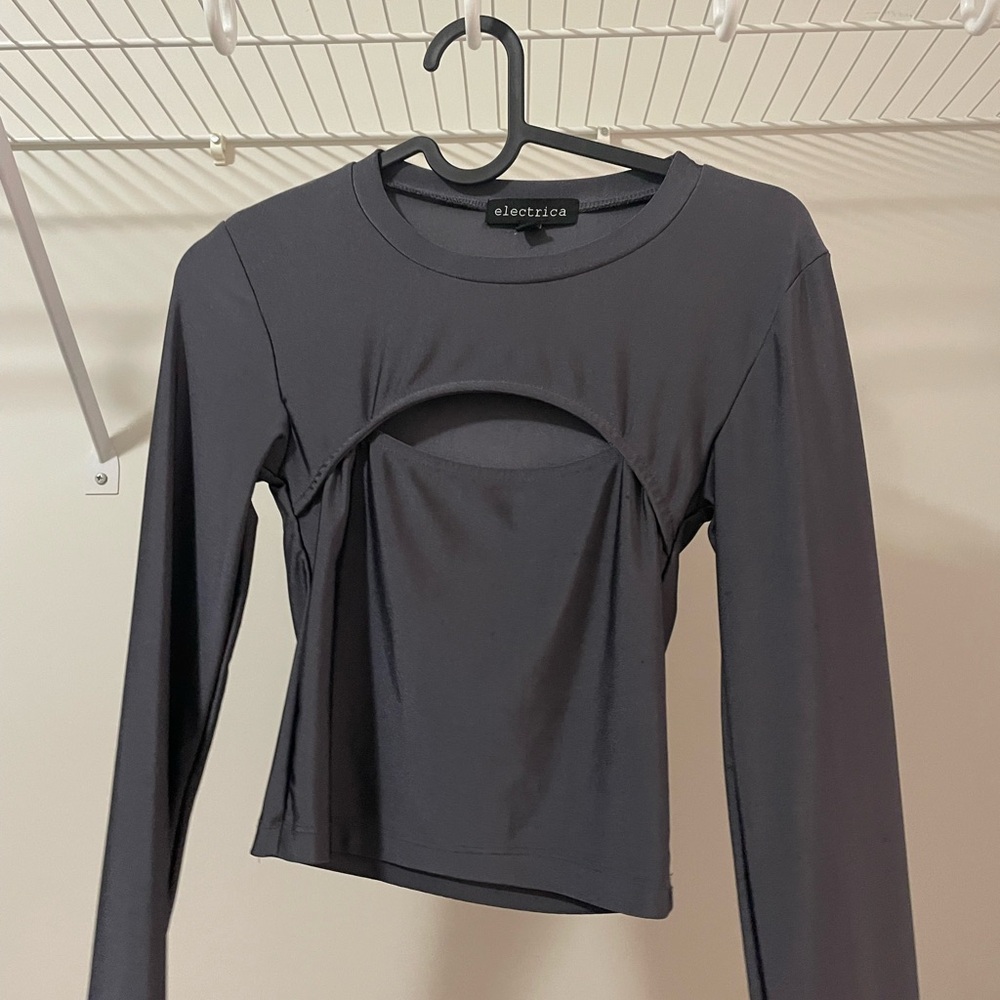 Shiny Charcoal Long Sleeve Top